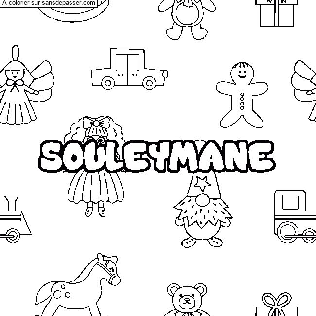 Coloriage Coloriage pr&eacute;nom SOULEYMANE - d&eacute;cor Jouets par un invit&eacute;