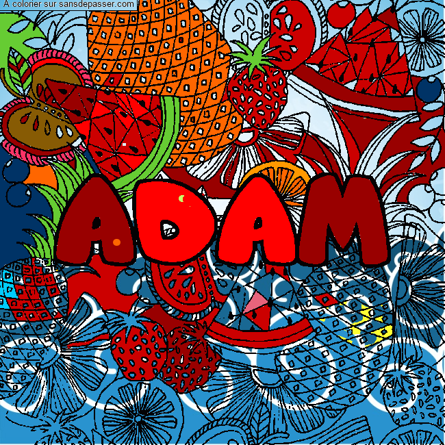 Coloriage Coloriage pr&eacute;nom ADAM - d&eacute;cor Mandala fruits par un invité