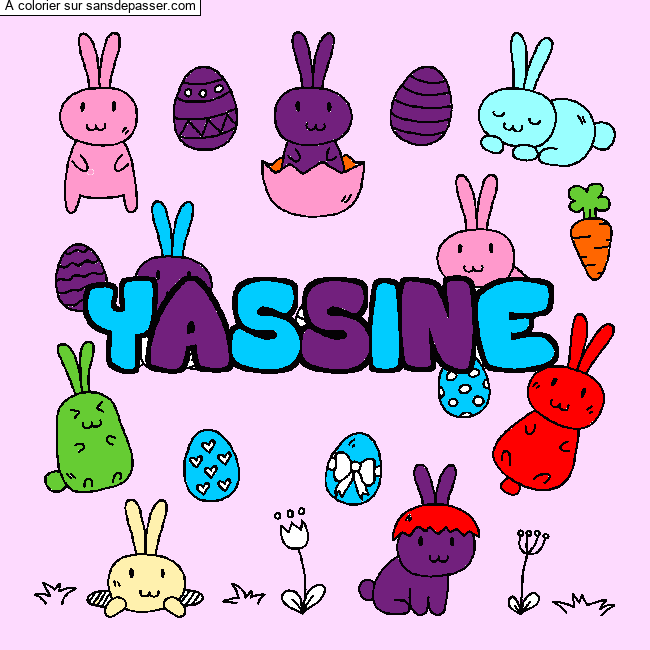 Coloriage prénom YASSINE - décor Paques par lloyd