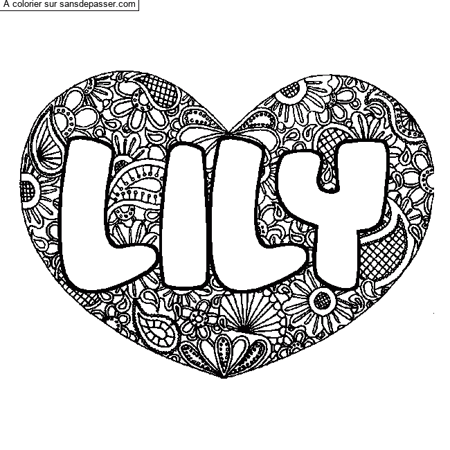 Coloriage prénom LILY - décor Mandala coeur par un invité