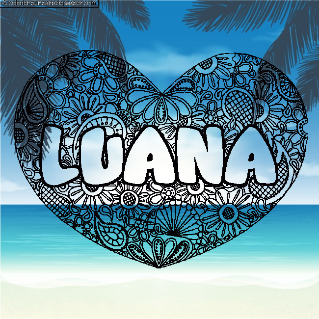Coloriage prénom LUANA - décor Mandala coeur par un invité