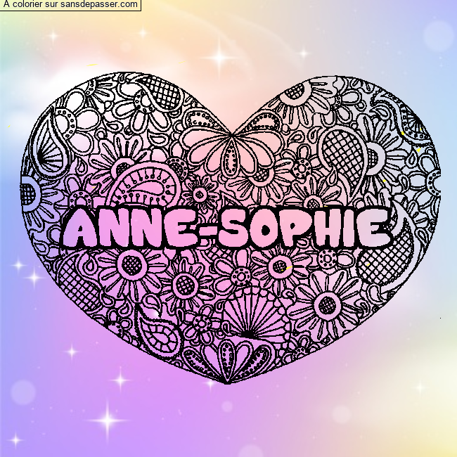 Coloriage Coloriage pr&eacute;nom ANNE-SOPHIE - d&eacute;cor Mandala coeur par un invit&eacute;