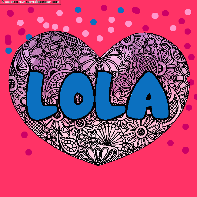 Coloriage pr&eacute;nom LOLA - d&eacute;cor Mandala coeur par LILA  534 265