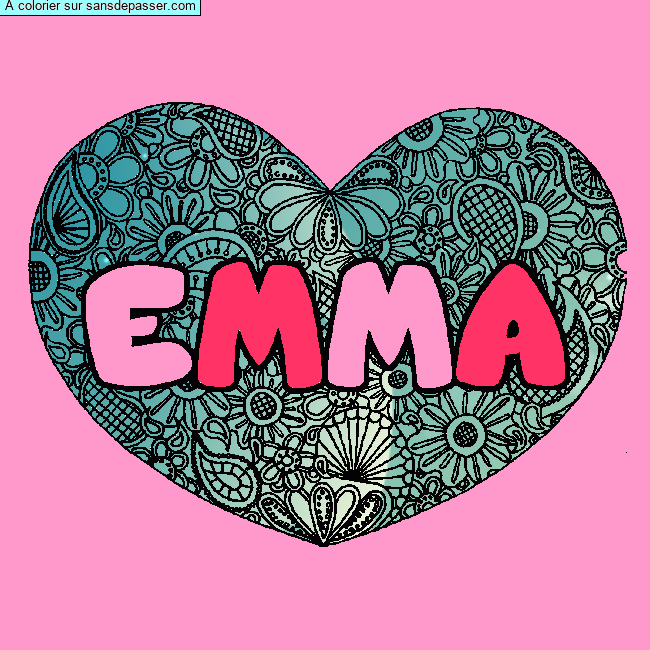 Coloriage Coloriage pr&eacute;nom EMMA - d&eacute;cor Mandala coeur par LILA  534 265