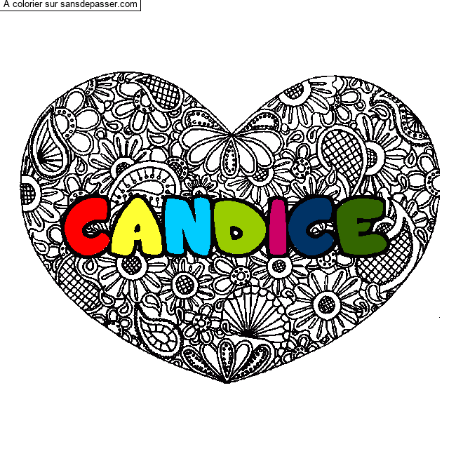 Coloriage Coloriage pr&eacute;nom CANDICE - d&eacute;cor Mandala coeur par un invité