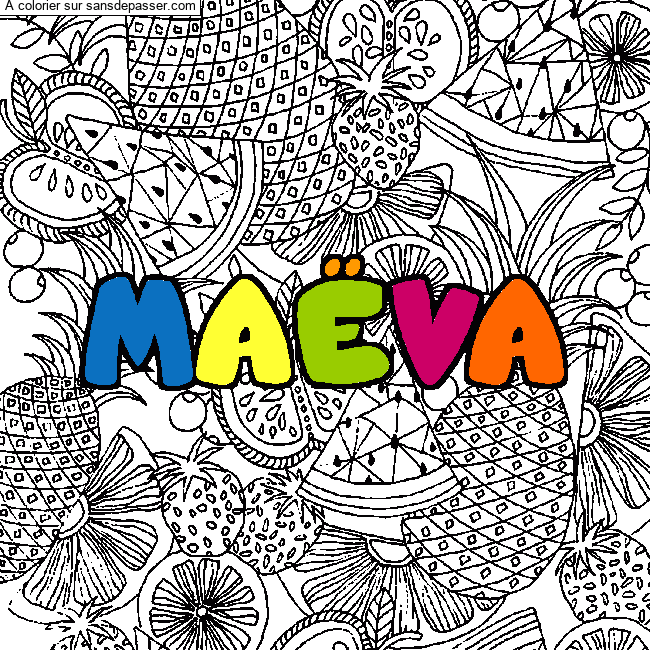 Coloriage Coloriage pr&eacute;nom MA&Euml;VA - d&eacute;cor Mandala fruits par un invit&eacute;