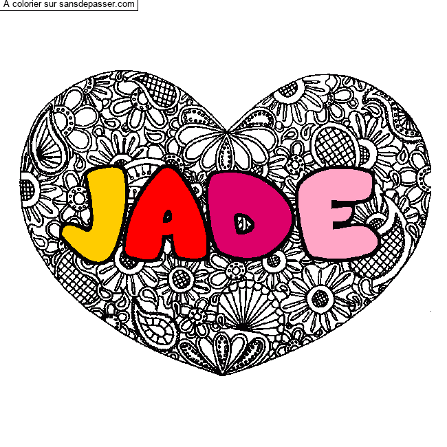 Coloriage Coloriage pr&eacute;nom JADE - d&eacute;cor Mandala coeur par un invit&eacute;