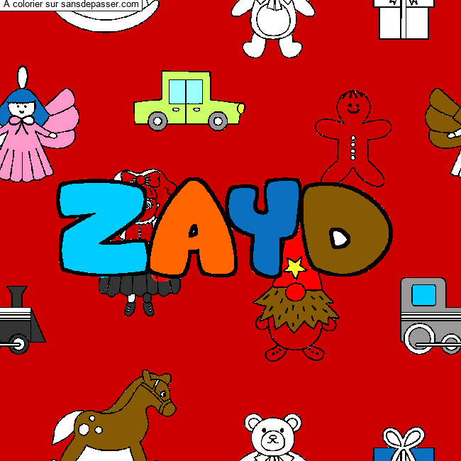 Coloriage prénom ZAYD - décor Jouets par un invité