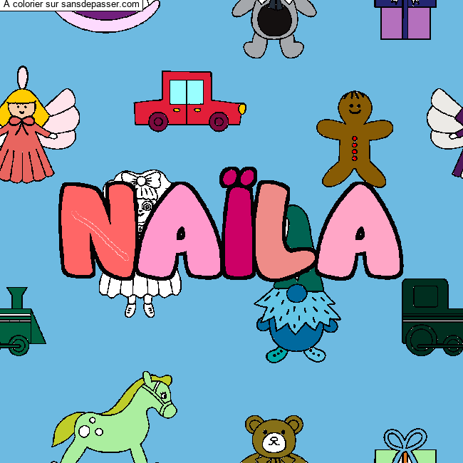 Coloriage Coloriage pr&eacute;nom NA&Iuml;LA - d&eacute;cor Jouets par un invit&eacute;
