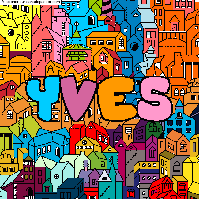Coloriage prénom YVES - décor Ville par un invité