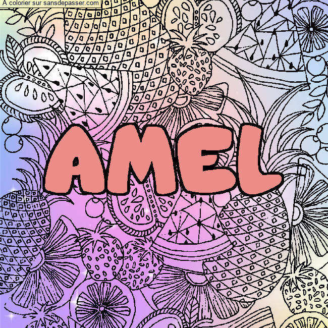 Coloriage prénom AMEL - décor Mandala fruits par magda