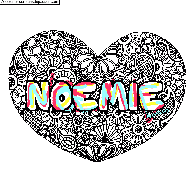 Coloriage Coloriage pr&eacute;nom NOEMIE - d&eacute;cor Mandala coeur par un invit&eacute;