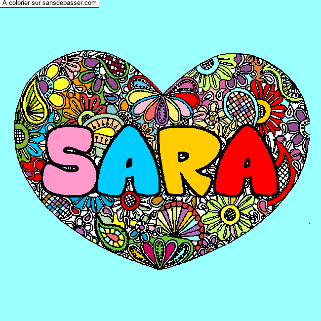 Coloriage Coloriage pr&eacute;nom SARA - d&eacute;cor Mandala coeur par un invité