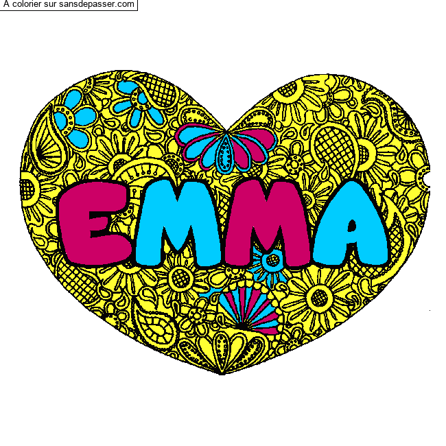 Coloriage prénom EMMA - décor Mandala coeur par un invité