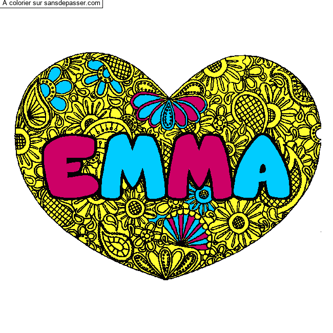 Coloriage Coloriage pr&eacute;nom EMMA - d&eacute;cor Mandala coeur par un invit&eacute;