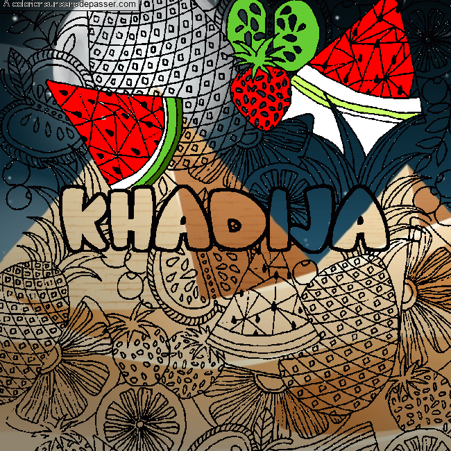 Coloriage Coloriage pr&eacute;nom KHADIJA - d&eacute;cor Mandala fruits par un invité