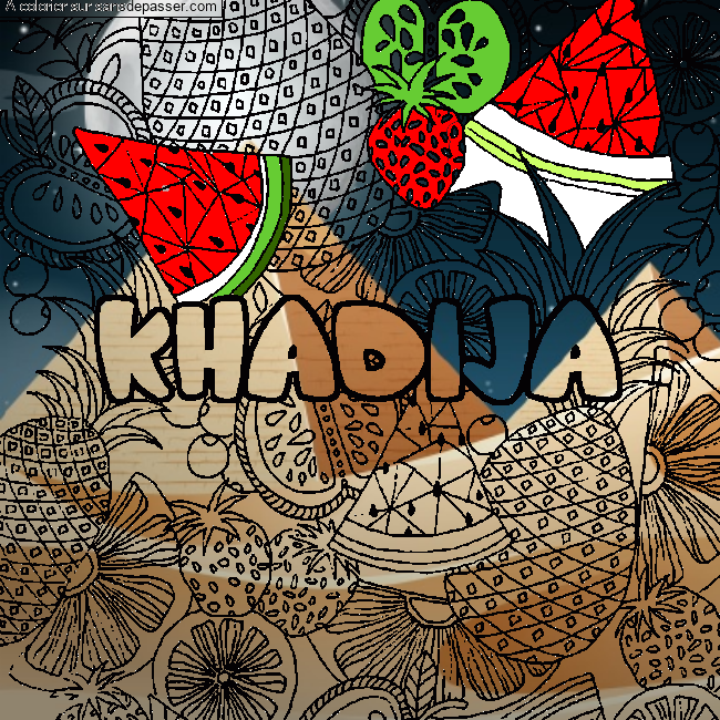 Coloriage Coloriage pr&eacute;nom KHADIJA - d&eacute;cor Mandala fruits par un invit&eacute;