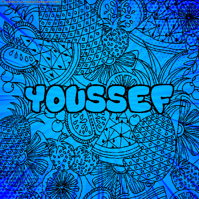 Coloriage pr&eacute;nom YOUSSEF - d&eacute;cor Mandala fruits par un invit&eacute;