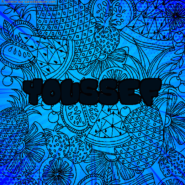 Coloriage pr&eacute;nom YOUSSEF - d&eacute;cor Mandala fruits par un invit&eacute;