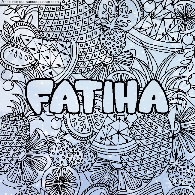 Coloriage prénom FATIHA - décor Mandala fruits par un invité