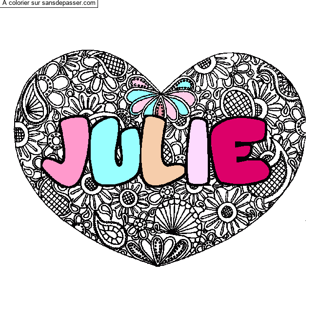 Coloriage prénom JULIE - décor Mandala coeur par un invité