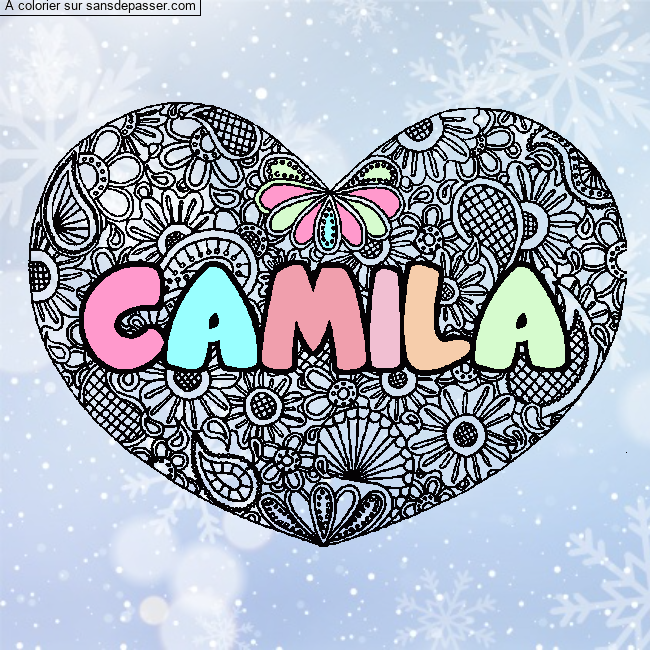 Coloriage prénom CAMILA - décor Mandala coeur par un invité