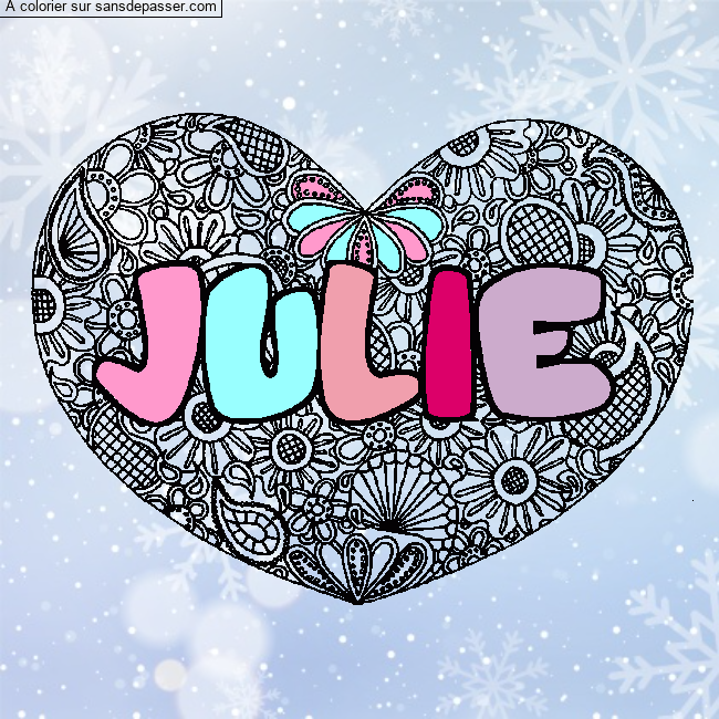 Coloriage prénom JULIE - décor Mandala coeur par un invité