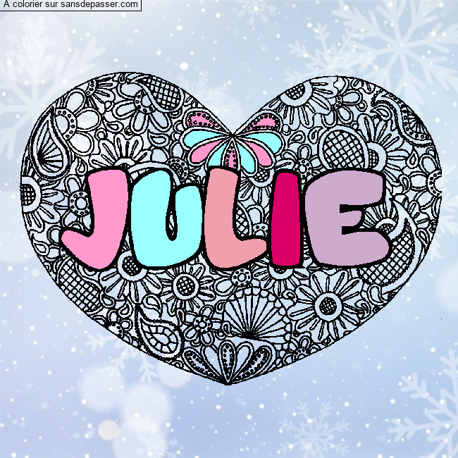 Coloriage pr&eacute;nom JULIE - d&eacute;cor Mandala coeur par un invit&eacute;