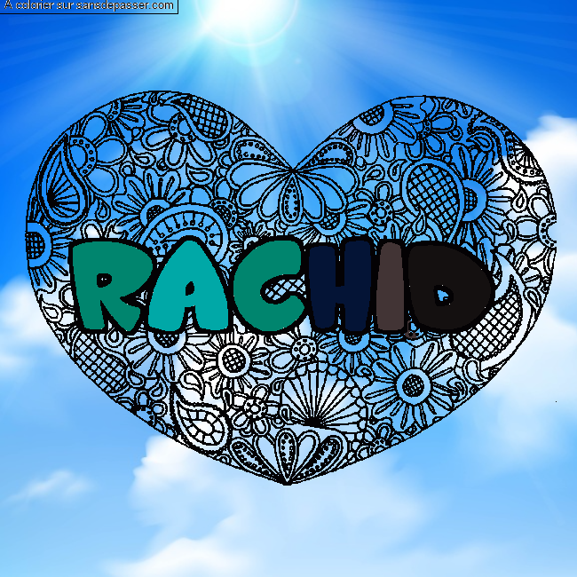Coloriage pr&eacute;nom RACHID - d&eacute;cor Mandala coeur par un invit&eacute;