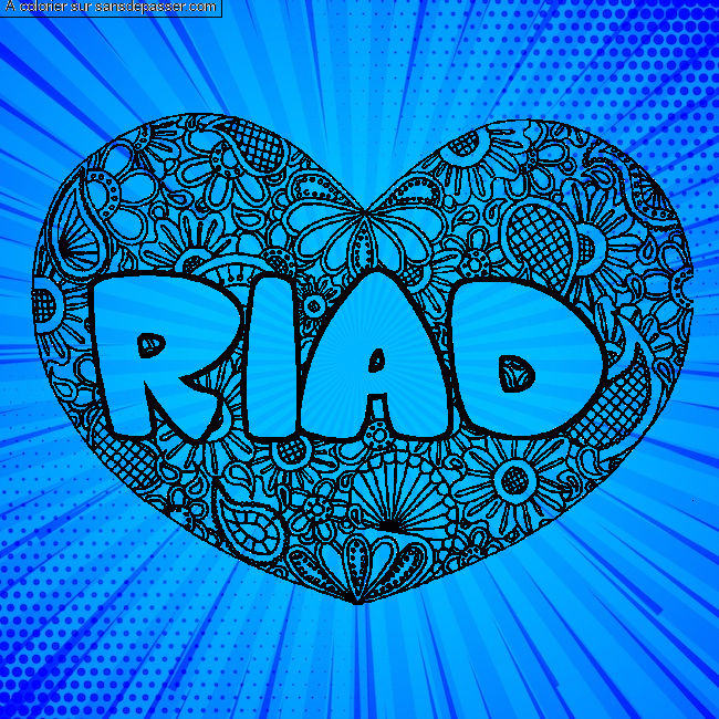 Coloriage prénom RIAD - décor Mandala coeur par un invité