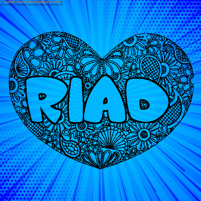 Coloriage pr&eacute;nom RIAD - d&eacute;cor Mandala coeur par un invit&eacute;