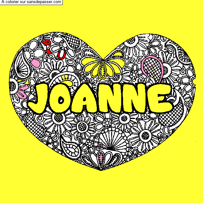Coloriage prénom JOANNE - décor Mandala coeur par un invité