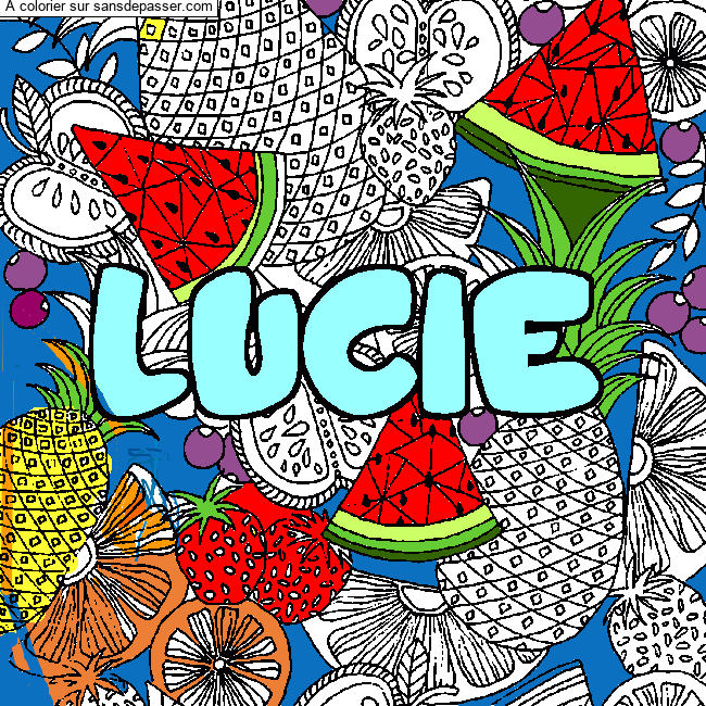 Coloriage prénom LUCIE - décor Mandala fruits par un invité
