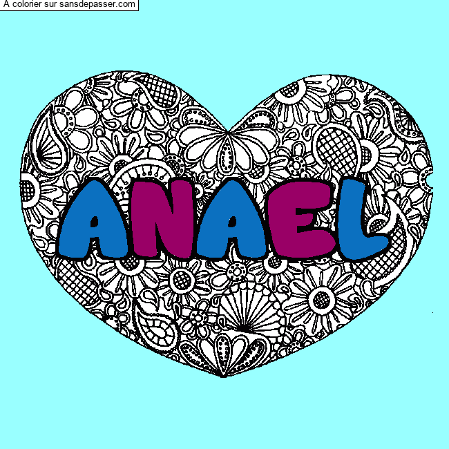 Coloriage prénom ANAEL - décor Mandala coeur par un invité