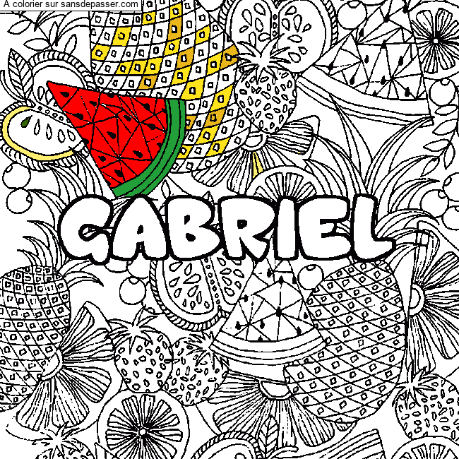 Coloriage Coloriage pr&eacute;nom GABRIEL - d&eacute;cor Mandala fruits par un invité