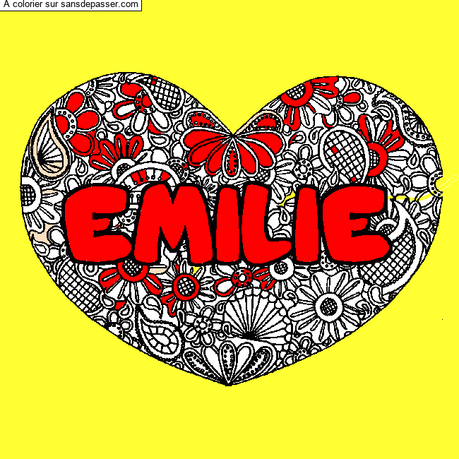 Coloriage Coloriage pr&eacute;nom EMILIE - d&eacute;cor Mandala coeur par un invité