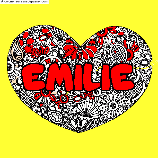 Coloriage Coloriage pr&eacute;nom EMILIE - d&eacute;cor Mandala coeur par un invit&eacute;