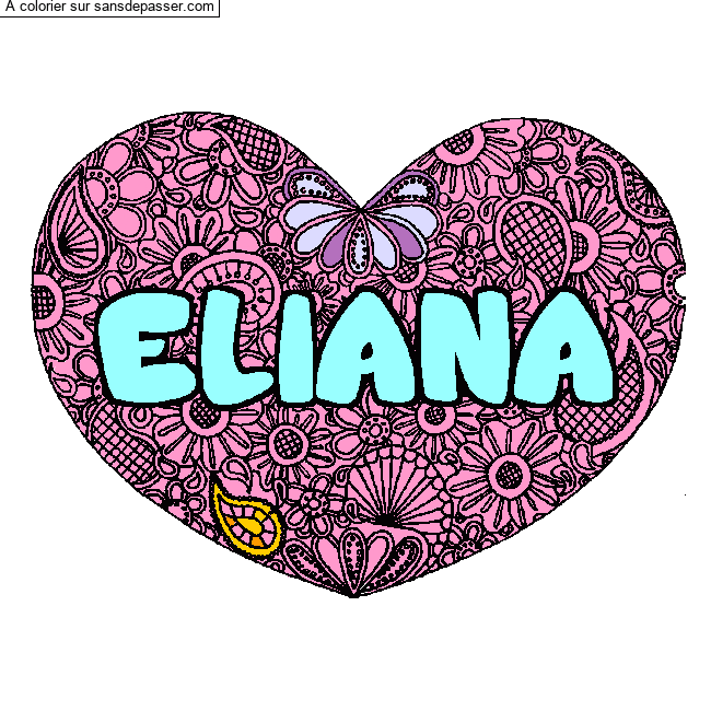 Coloriage prénom ELIANA - décor Mandala coeur par un invité
