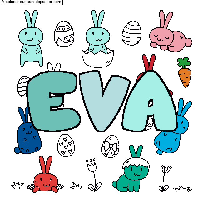 Coloriage prénom EVA - décor Paques par un invité