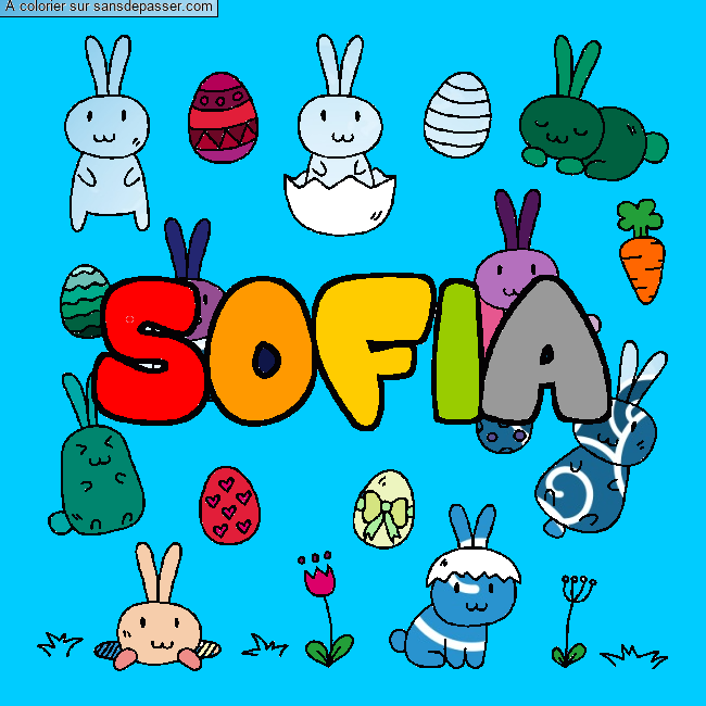 Coloriage pr&eacute;nom SOFIA - d&eacute;cor Paques par un invit&eacute;