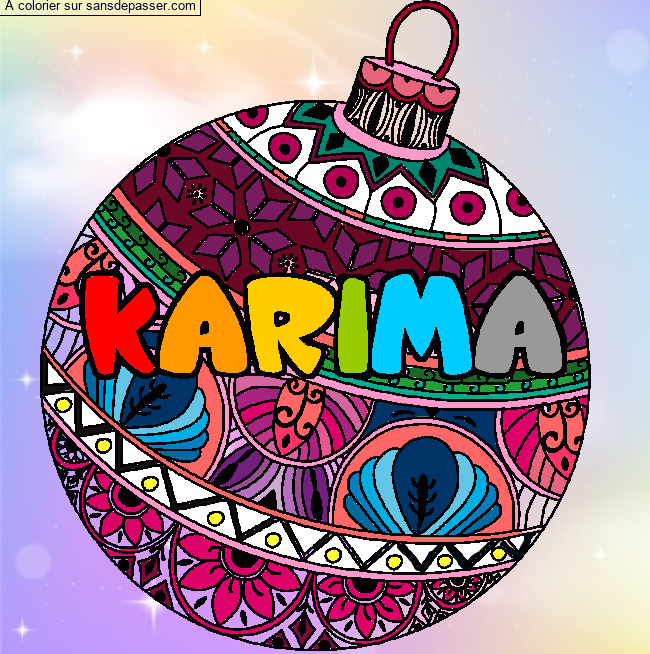 Coloriage Coloriage pr&eacute;nom KARIMA - d&eacute;cor Boule de No&euml;l par un invité