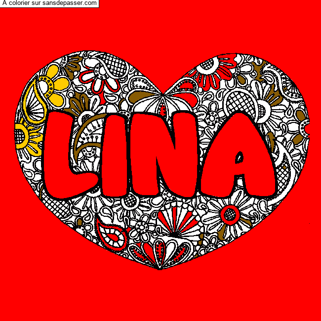 Coloriage Coloriage pr&eacute;nom LINA - d&eacute;cor Mandala coeur par un invit&eacute;