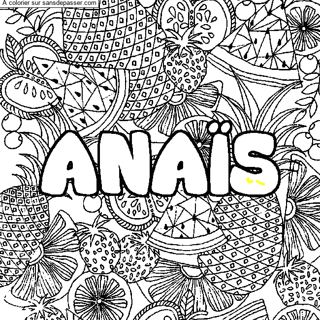 Coloriage Coloriage pr&eacute;nom ANA&Iuml;S - d&eacute;cor Mandala fruits par un invit&eacute;