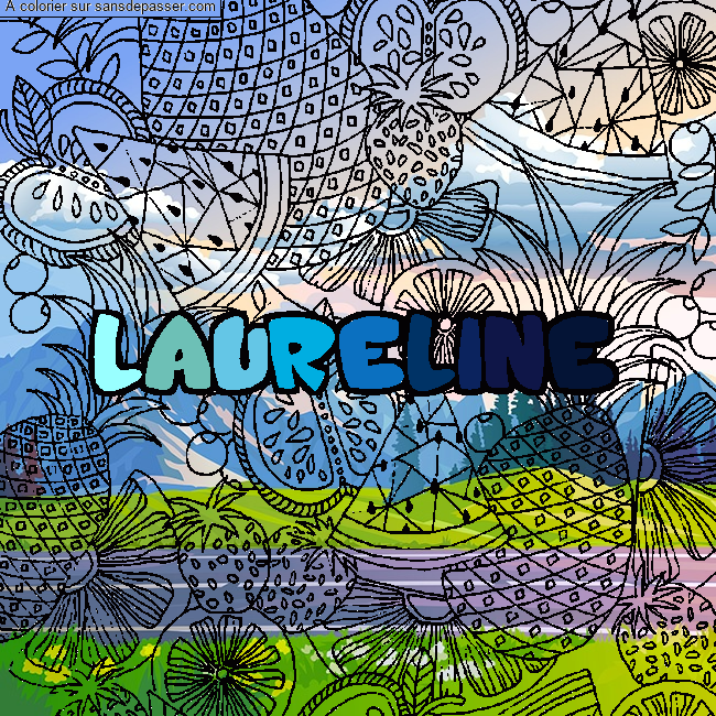 Coloriage pr&eacute;nom LAURELINE - d&eacute;cor Mandala fruits par un invit&eacute;