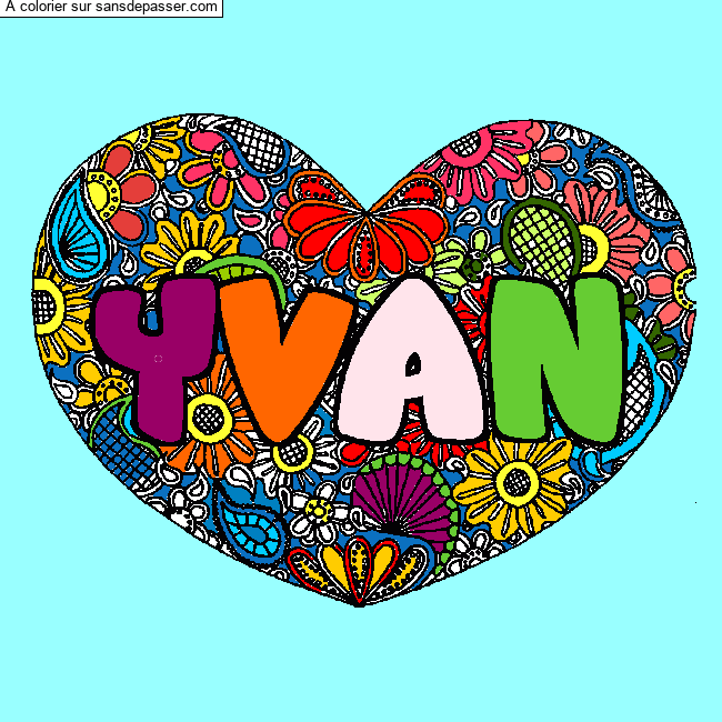 Coloriage YVAN - d&eacute;cor Mandala coeur