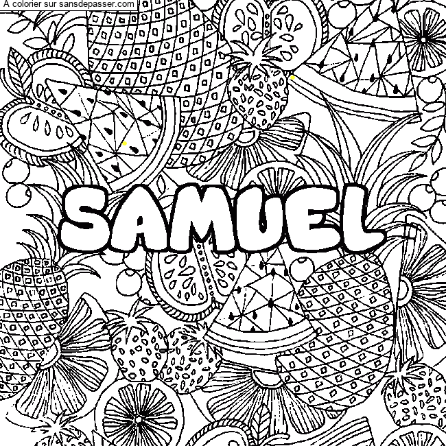 Coloriage prénom SAMUEL - décor Mandala fruits par un invité