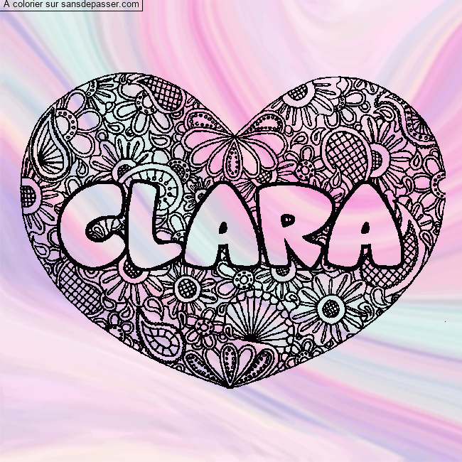 Coloriage prénom CLARA - décor Mandala coeur par un invité