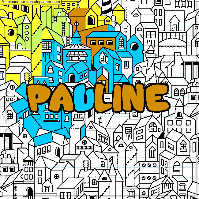 Coloriage prénom PAULINE - décor Ville par un invité