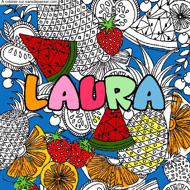 Coloriage Coloriage pr&eacute;nom LAURA - d&eacute;cor Mandala fruits par candelon