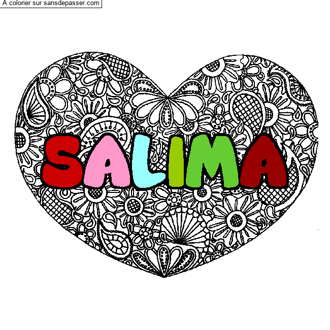 Coloriage prénom SALIMA - décor Mandala coeur par un invité